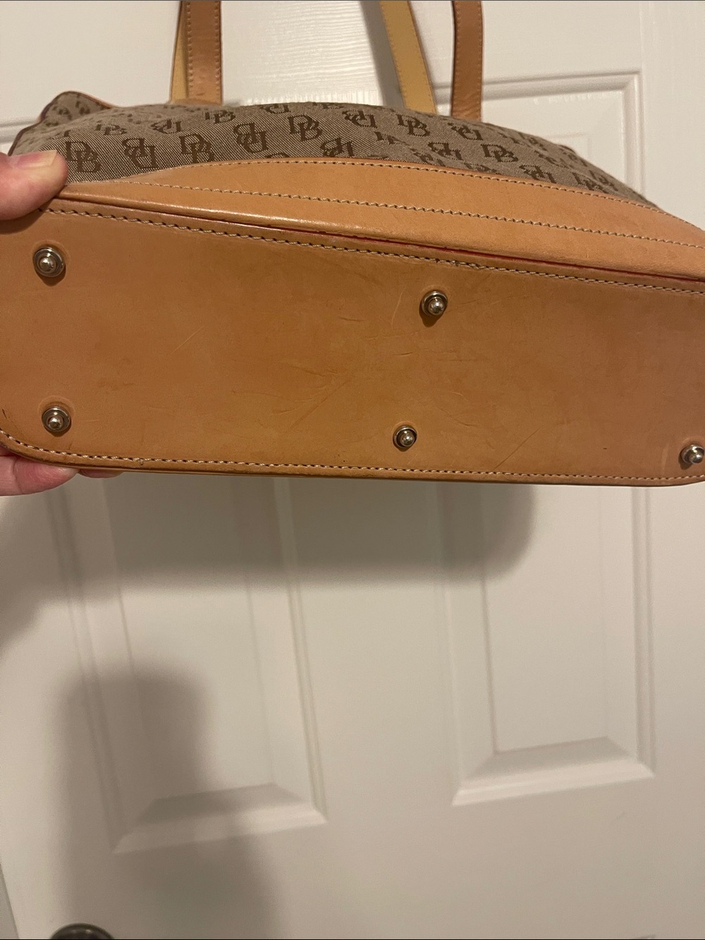 Brown MonogramVintage  Dooney & Bourke cabriolet Tote with Tan Leather Trim - Picture 3 of 4